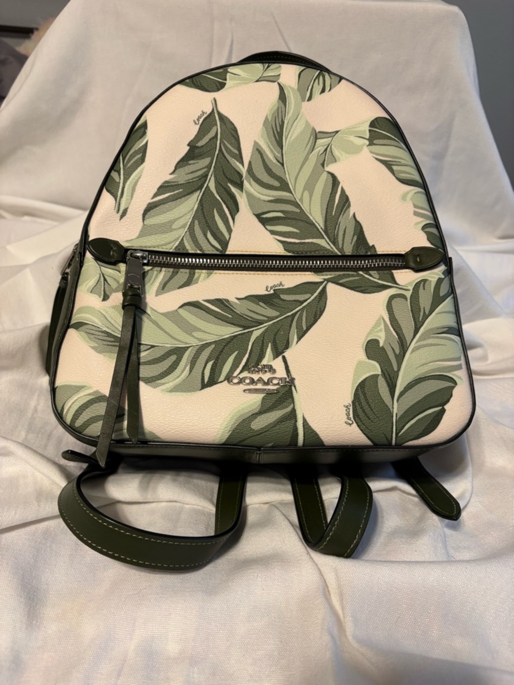 Coach Olive Green Canvas Backpack with Interior Zip Pocket